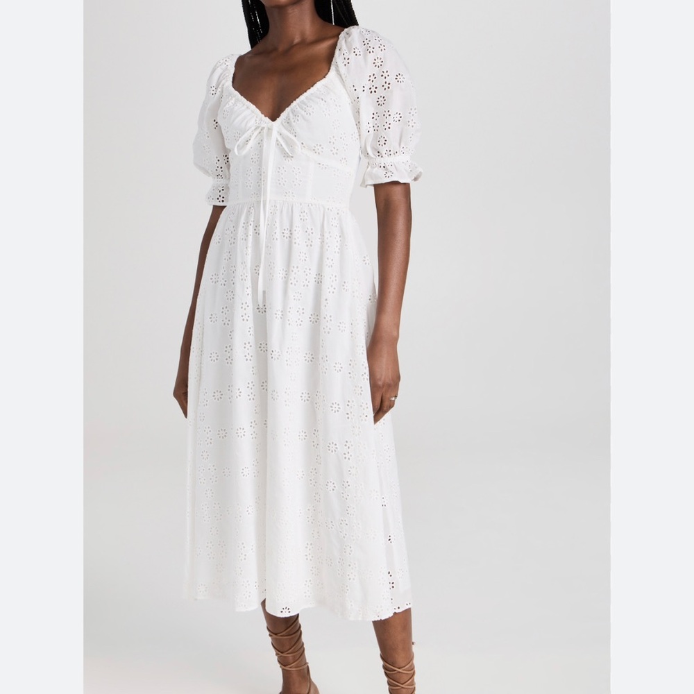 Hill House Ophelia White Eyelet Cotton Midi Dress